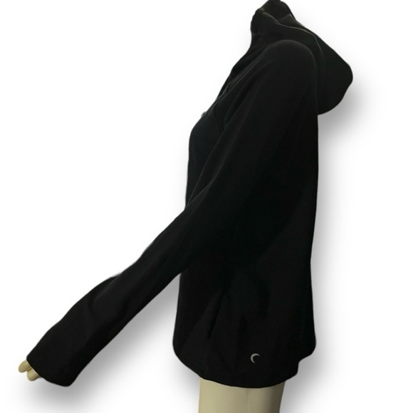 ZYIA Active Solid Black Quilted Hoodie Sweatshirt Hooded Pullover Sweater Top M - Picture 2 of 8